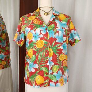 Vintage Fruity Floral Button Up, Medium